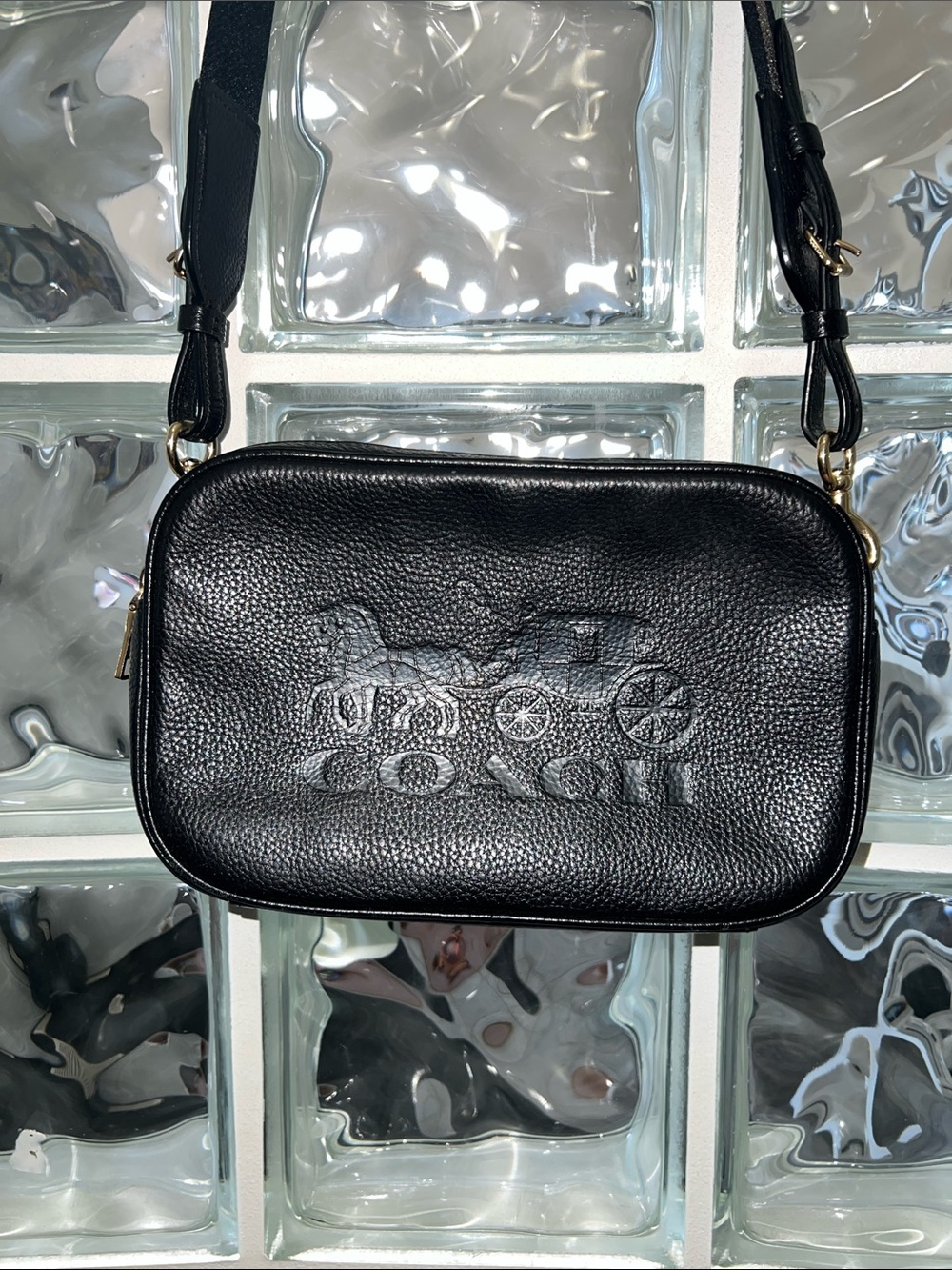 Coach Black Pebbled Leather Embossed Logo Crossbody Bag